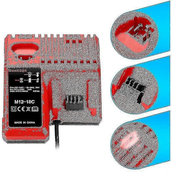M12-18c Li-ion Batterilader Kompatibel med Milwaukee 12v 14.4v 18v C1418c 48-11-1815/1828/1840 M18 M14 M12 Cisea Litiumbatteri-B5-Perfet