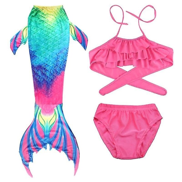 Halloween 7st/ set Barn The Little Mermaid Tail Baddräkt med Monofin Bikini Baddräkt Carnival Party Beach Badkläder - Perfet 7pcs-G with fin 140(height130-140cm)