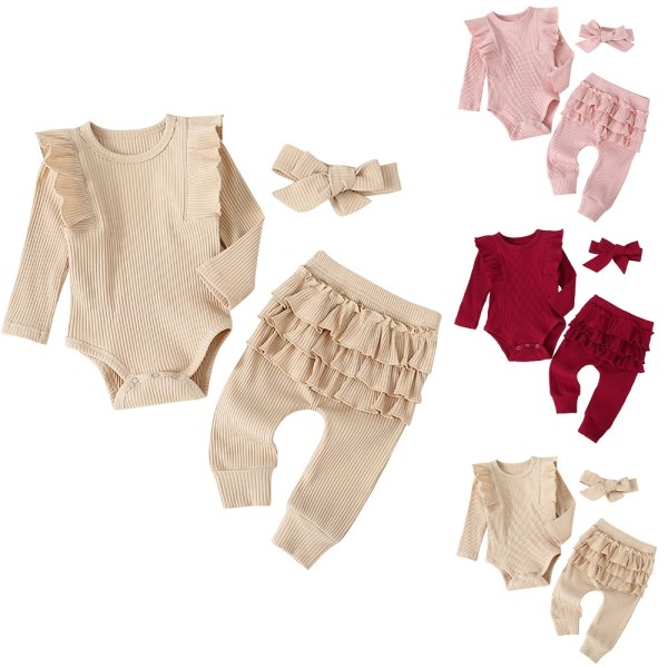 3st Nyfött barn Baby Girl Kläder T-shirt Byxor Leggings Outfit - Perfet apricot 100cm