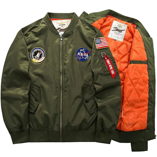 Herre Flight Jacket Nasa Sportjakke Ma1 Pilot Bomberjakke Militærjakke Varsity Motorsykkeljakke - Perfekt Dark Green 2XL