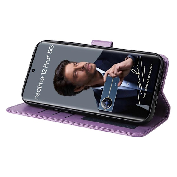för Realme 12 Pro 5G/12 Pro+ 5G Läderfodral Präglat Solros Flip Folio Plånbok Telefonfodral - Perfet Style C
