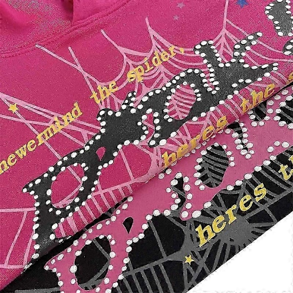 Spider Web Grafik Hoodie, Bomulds Pullover Sweatshirt til Mænd og Kvinder - Perfekt Pink M