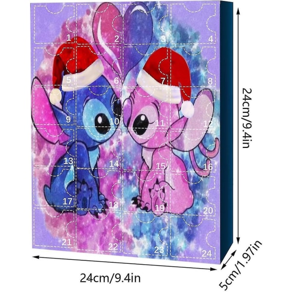 Anime Stitch jul adventskalender kompatibel för barn 24 dagars julnedräkning 24 st tecknade leksaker prydnad A Set