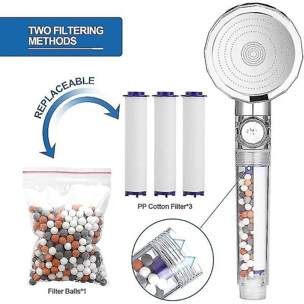 Dusjhode dusj anti-kalkstein filter 3 moduser vannsparing