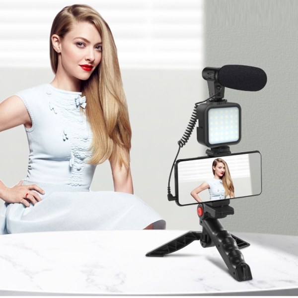 Smartphone Vlogging Video Kit med stativ Mikrofon LED lys Telefon Stand- Perfet