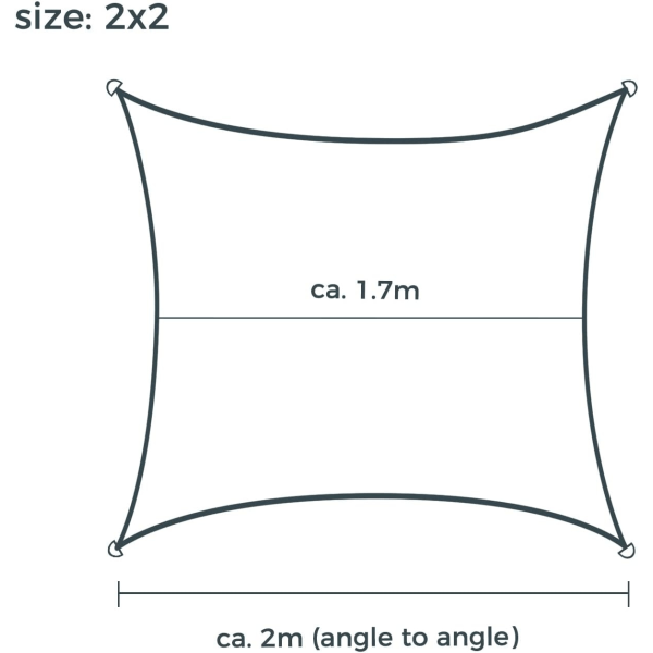 2x2m Square Shade Segel, Andas HDPE Shade Duk, 2m