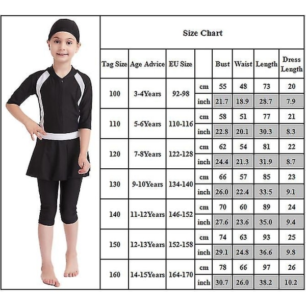 Perfekta flickor Barn Muslimska badkläder Islamiska badkläder Mild hud Burkini badkläder Strandkläder - Perfet Navy Blue 9-10 Years