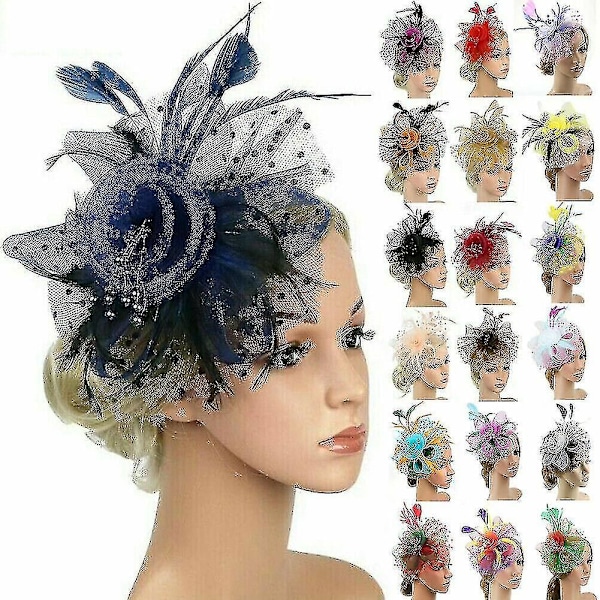 Höyhenhattu Fascinator Alice-hiuspanta Clip Naisten Hää Royal Ascot Kilpailut-Täydellinen Rose red Navy blue