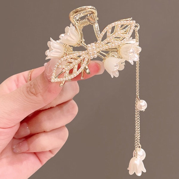 New Fashion n Bell Orchid Pearl Tofs Hairpin Bow Grab Clip Fo - Perfet