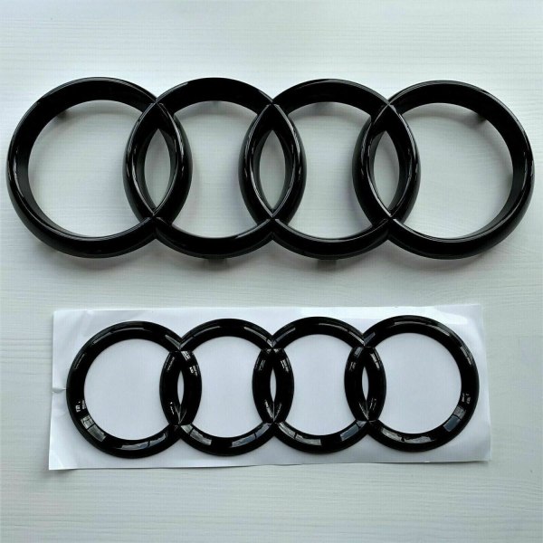 AUDI GLOSS SVART MÄRKE EMBLEMRINGAR FRAM & BAK A1 A3 A4 A5 273MM 192MM- Perfet