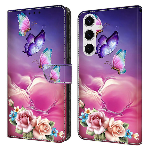 Yhteensopiva Samsung Galaxy S25 Lompakkokotelon kanssa, kuvioitu, seisontatuellinen nahkainen suojakotelo - Floral Butterfl-Perfet Floral Butterfly