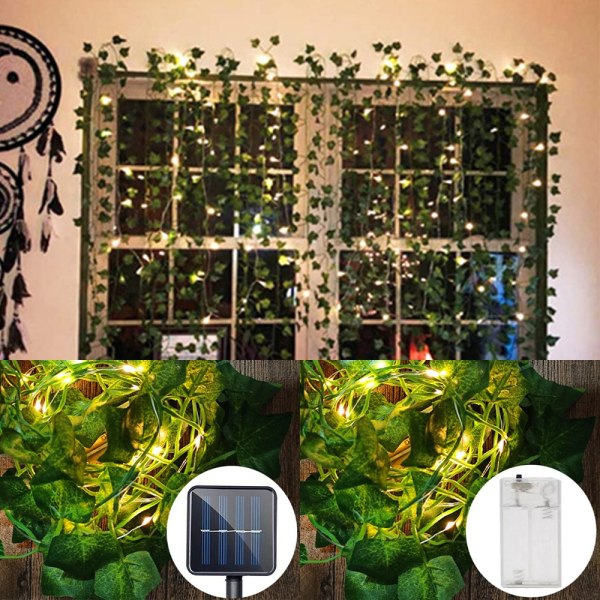 Keinotekoiset kasvit - Green Leaf Vines - Ivy String Lights - Perfet 5M Solar Powered