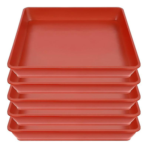 5 st. Kvadratiska Blomkrukafat i Plast för att Fånga Överskottsvatten och Jordspill - Perfekt för Inomhusväxter Red 12Inch