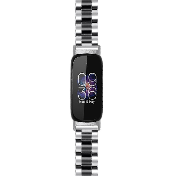 Håndledsrem til Fitbit Inspire 3 Rustfrit Stål 3 Perler Udskiftning Smart Watch Band - Perfet Silver Black
