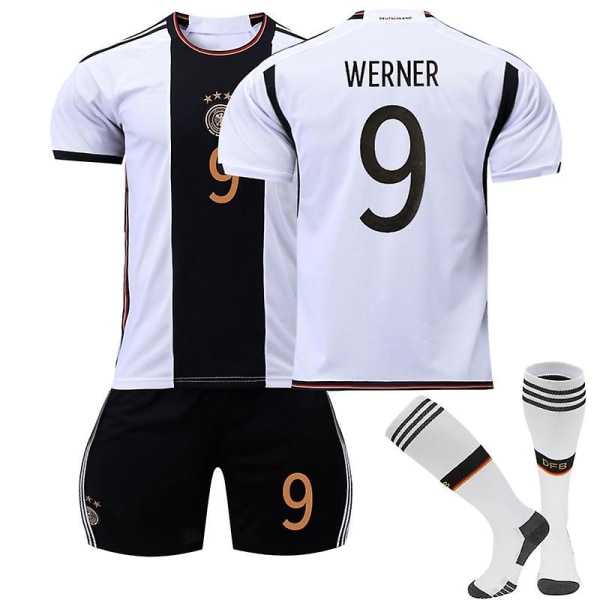 22-23 World Cup Tyskland hjemmefotballdrakt for voksne barn - Perfet No.9 Timo Werner 2XL