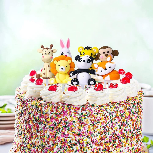 Cake Toppers Søt Jungle Safari Tema Dyr Bursdag Kake dekorasjon Cupcake Topper Dekor Ornamenter for barn Baby Shower - Perfet