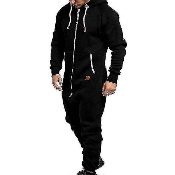Männs En-delad Huvtröja med Blixtlås Jumpsuit Vinter Casual Huvad Bodysuit Jumpsuit - Perfekt Black M