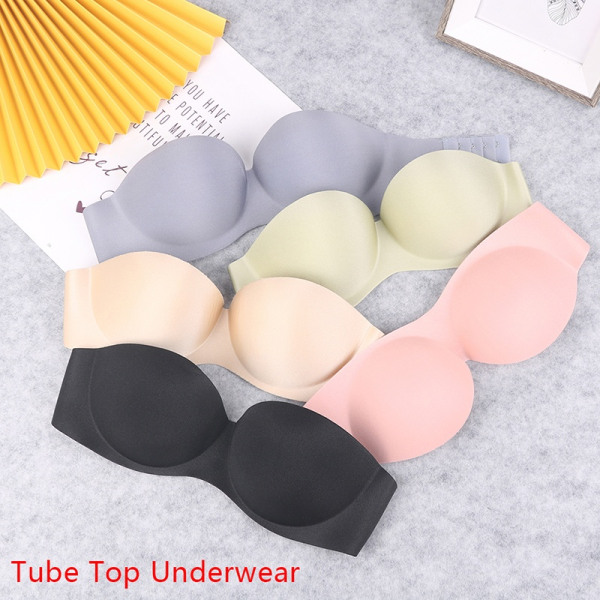 Tube Top Underkläder Sexiga underkläder Axelbandslös BH Push Up BH - Perfet Beige 36/80AB