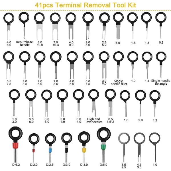 Terminal Ejector Kit Værktøj til fjernelse af terminaler, elektriske ledninger Værktøj til bilafmontering Stik Crimp Pin puller 41 stk - Perfet