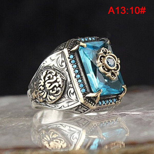 Vintage håndlavede tyrkiske signetringe til mænd kvinder metal sølv Blue 10#