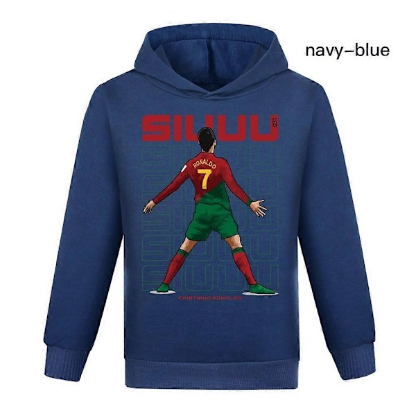 Julegaver Cristiano Ronaldo Hoodie VM Nr. 7 Fodboldstjerne Hoodie Piger Drenge Hættetrøje Trøje Topper Børn Teenagere-Perfekt Navy Blue 3-4years