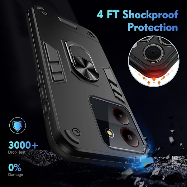 Stöttåligt Telefonfodral med Metallringhållare - Perfet Black Compatible with Blade A54