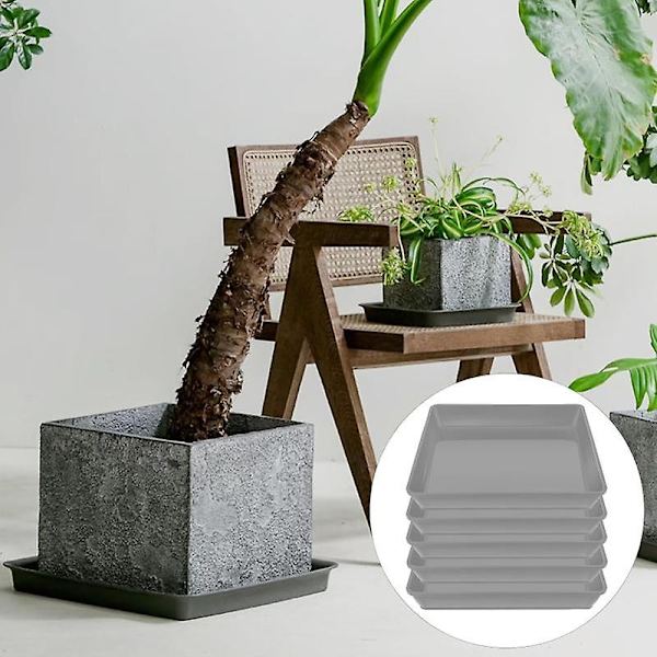 5 st. Kvadratiska Blomkrukafat i Plast för att Fånga Överskottsvatten och Jordspill - Perfekt för Inomhusväxter Black 10 inches