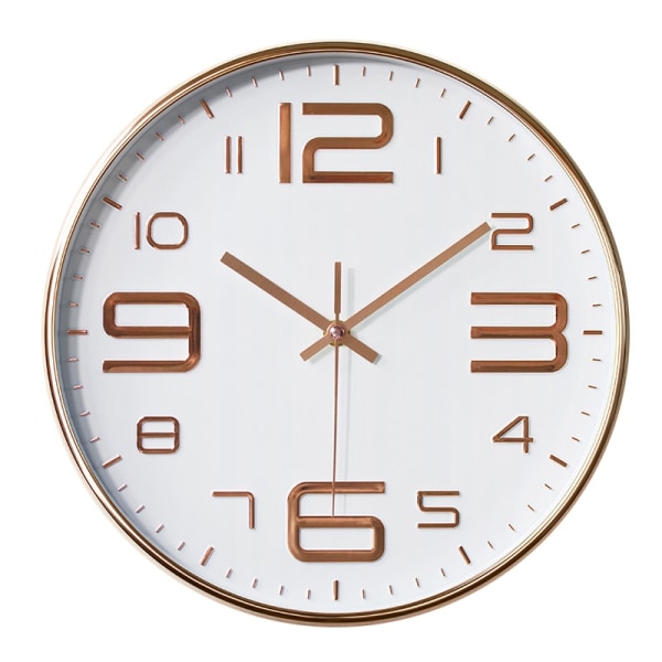 Väggklocka 30cm No Tick Väggklocka, Quartz Silent Wall Clock - Perfet rose gold on white