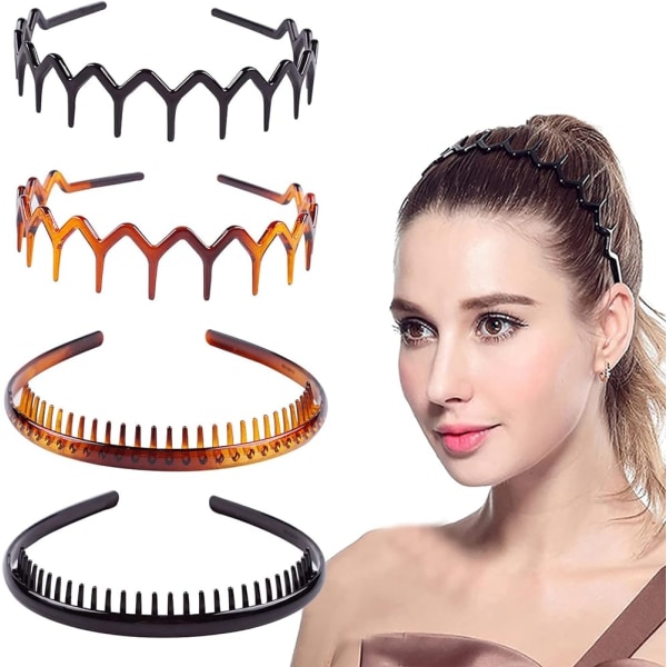 4 stk Plast Tooth Hair Comb Pannebånd, Comfort Wavy - Perfet