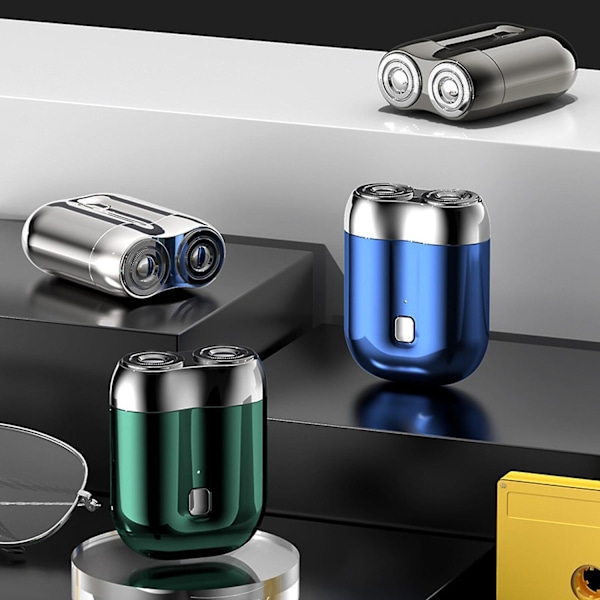 Kaksoispäinen sähköpartaveitsi miehille - Mini USB -partakone, kannettava, pestävä - Täydellinen Blue