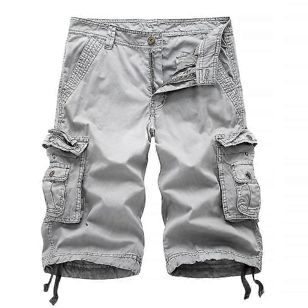 Bomulls Cargo Shorts Herr 2023 Sommar Herr Armé Militär Taktisk Homme Shorts Man Casual Streetwear Flera Fickor Cargo Shorts-Perfet White Gray 40