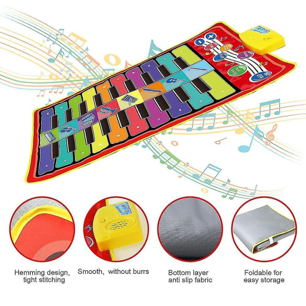 Klavermåtte, musiktastatur-spillemåtte Elektronisk musik Animal Touch-legetæppe Sjovt gavelegetøj - Perfet 118*50CM