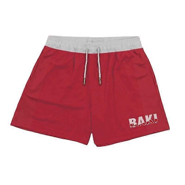 Japanske Anime Shorts Baki Haman Trykte Menners Street Beach Shorts Avslappede Løse Menners Elastiske Midje Svarte Shorts - Perfekt red sliver2 XL