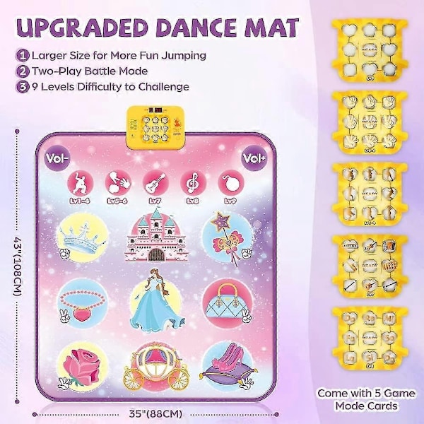 Dansematte, Dansespill Lekegave for Jenter og Gutter 3-12 år, Danseplate med Trådløs Bluetooth, 9 Utfordrende Spillmoduser - Perfekt Purple