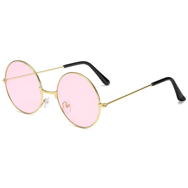 Vintage runde John Lennon polariserede solbriller til mænd Kvinder Circle Hippie Solbriller - Perfet Pink K gold frame