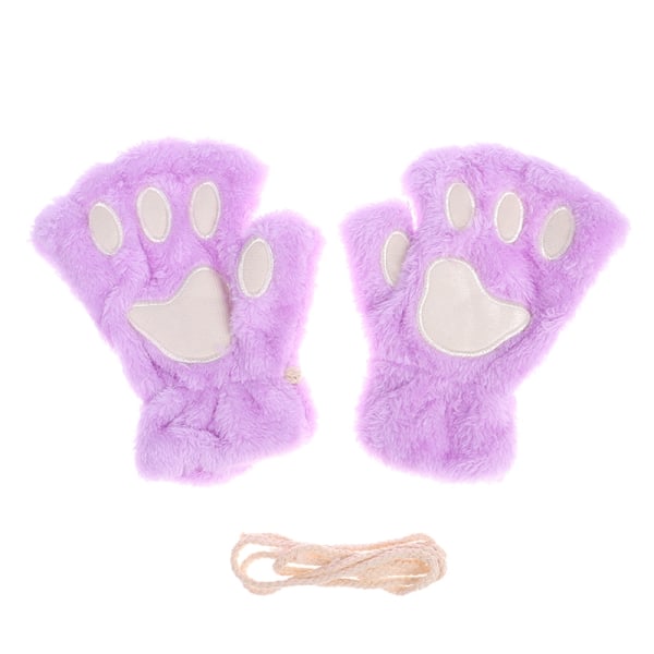 e Cat Paw fingerløse handsker Varm blød plys fingerløs handske - Perfet Purple