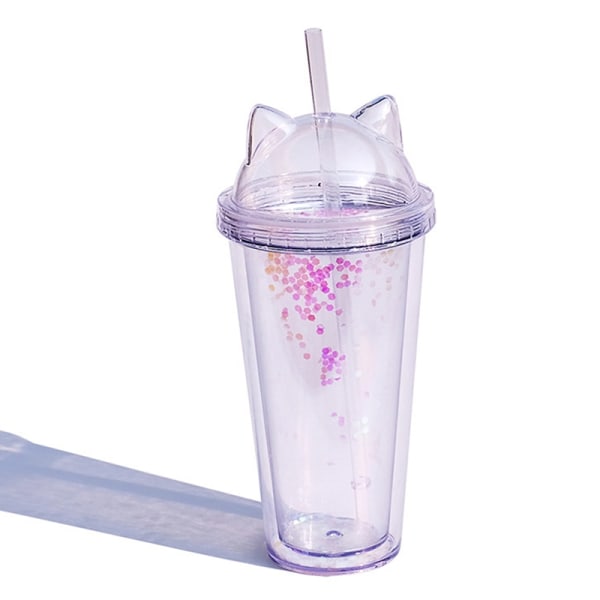 Isolerat dubbelväggglas med lock och halmglitter - Perfet White