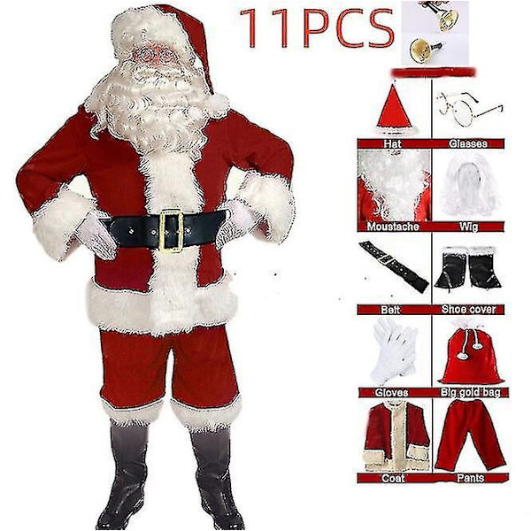 Jultomte Kostym för Män Vuxen Jultomte Kostym Santa Suit-Perfet 11pcs S