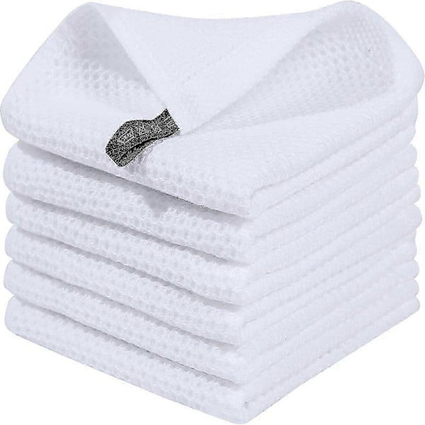 6-pack 100% Bomull Frotté Köksdukar - Hängögla för Disk och Köksrengöring - Perfekt White 34*34cm
