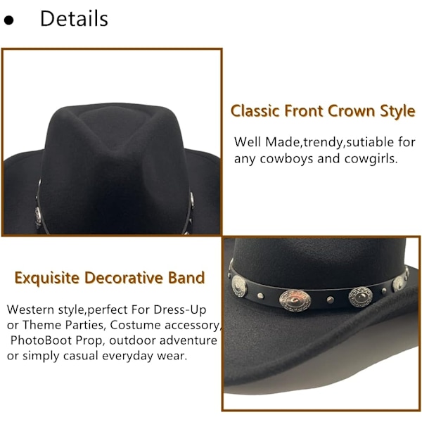 Cowboyhatt för kvinnor Westernhatt för män Cowboyfilthatt - Perfet