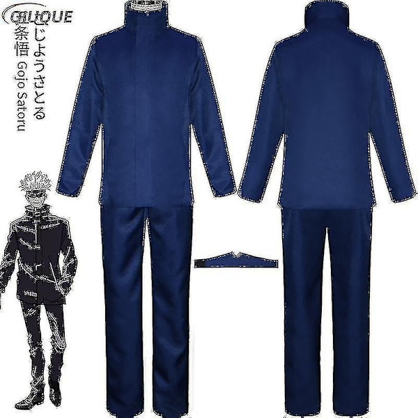 2023 - Anime Jujutsu Kaisen Gojo Satoru Cosplay-asu - Yläosa, Housut, Silmälappu, Halloween-juhliin, Miesten Uniformu, Peruukki - 1-1-Täydellinen Blue Package 6 XXXL