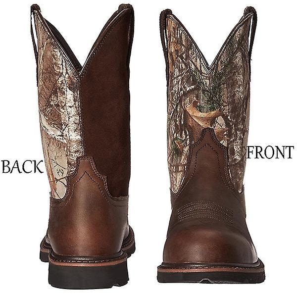 Vintage-saappaat miesten cowboy-saappaat PU länsimaiset saappaat keskipitkät nahkasaappaat miesten syksyn nahkasaappaat mukavat ritari-saappaat - täydelliset Camouflage  Brown 42