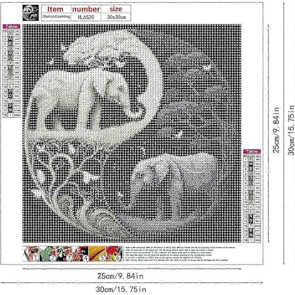 Laadukas 5D timanttimaalaussarja, Yin Yang Panda/Lohikäärme/Riikinkukko/Norsu DIY täysi pyöreä timantti, kodin seinäkoriste 30x30cm - Täydellinen A - Elephant