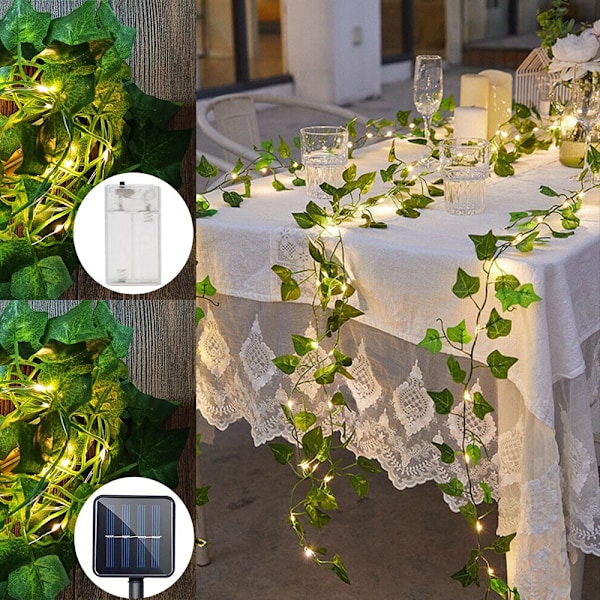 Kunstige planter - Green Leaf Vines - Ivy String Lights - Perfet 10M Solar Powered