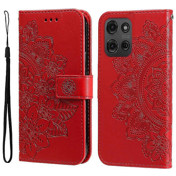 Syv-bladet Blomster Præget Læder Telefon Cover - Perfet Compatible with MotorolaMoto G75 5G