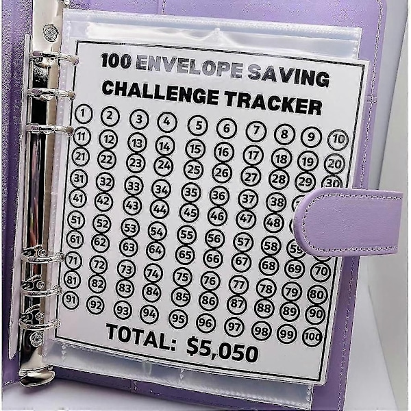 100 Kuvertutmaningsmapp, Kontantmapp med Kuvert, Sparutmaningsmapp, Pengarsparande Kuvert för Skola, Hem, Kontor - Perfekt Purple