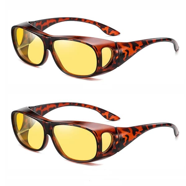2 passagerarglasögon - Antireflex nattseendefunktion, gul lins, UV400-skydd, minskar bländning, unisex brown