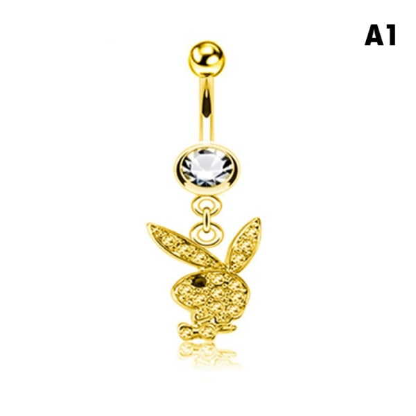 1st Bunny Dangle Belly Ring Paved CZ Gems kirurgiskt stål - Perfet A1