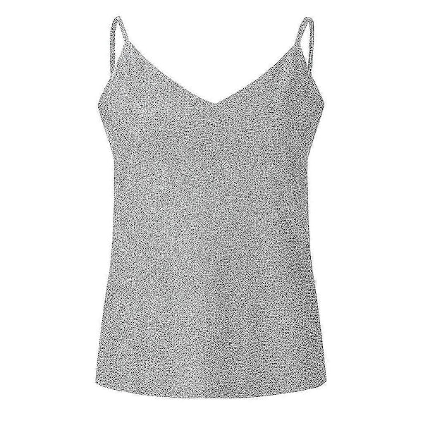 Glittriga axelbandslinnen för kvinnor, sexig glittrig cami-väst, klubbkläder - Perfekt Silver 4XL