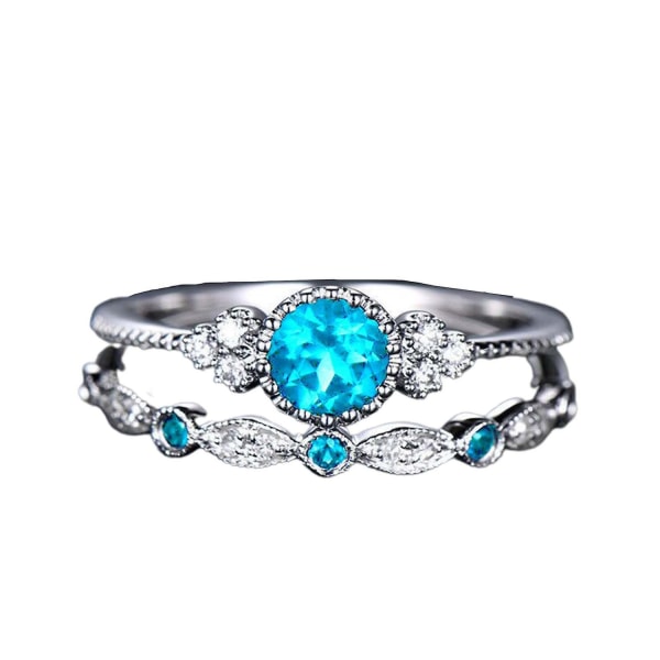 2 stk/sett Utsøkt glatt overflate gifteringer legering enkle Cubic Zirconia ringer sjarmsmykker - Perfet Lake Blue US 5